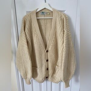 Blarney Woollen Mills Made in Ireland 100% pure new wool Cable Knit Cardigan XL